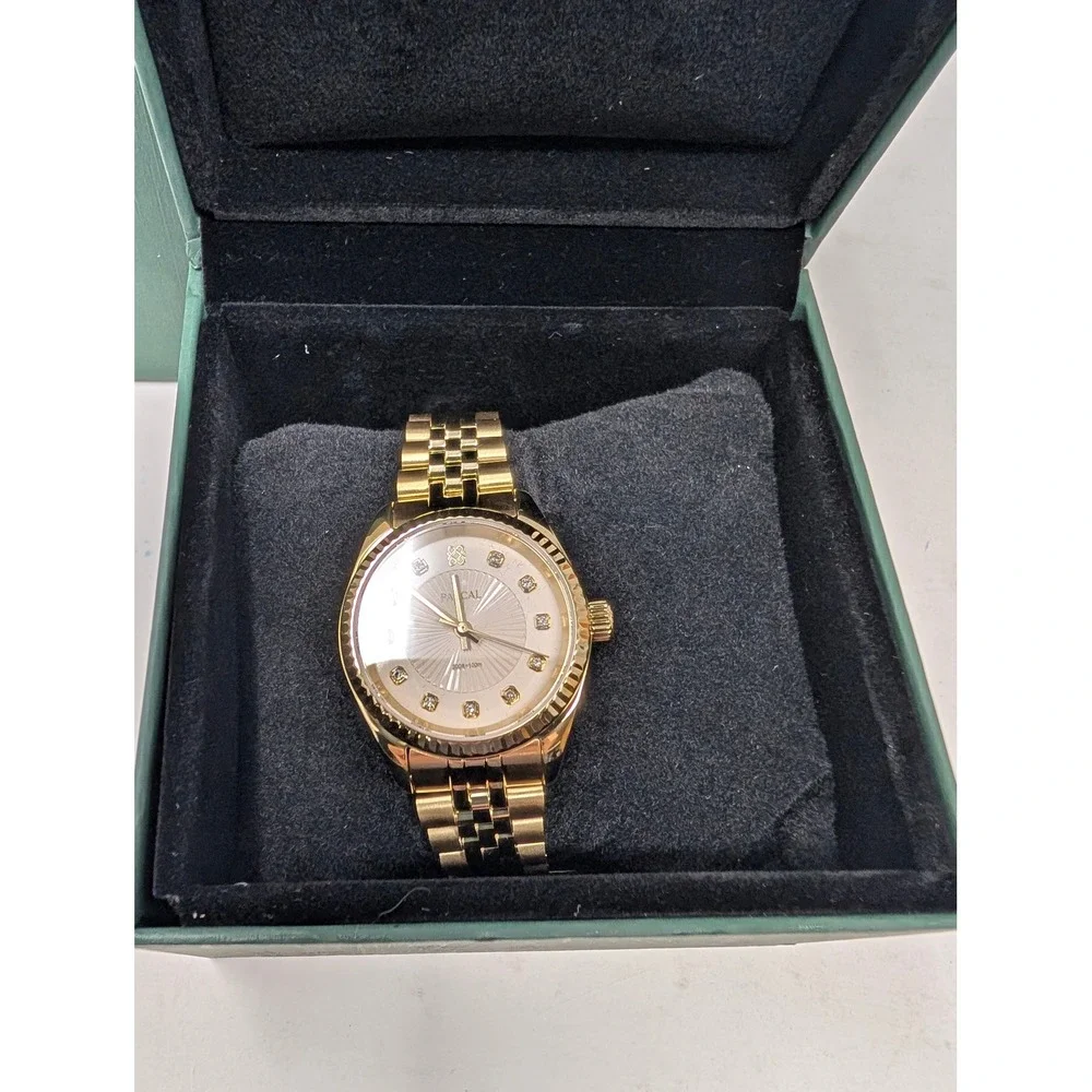 PASCAL Timeless Classic Diamond Gold Tone Watch 31mm Lab Grown Diamonds